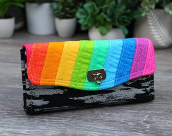 Rainbow Patchwork Triangles Necessary Clutch Wallet (NCW) with multiple interior pocket and card slots