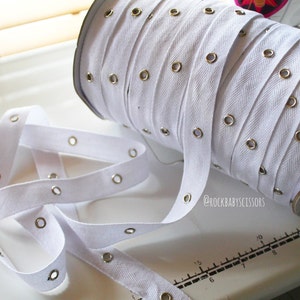 3/4 20mm White Eyelet Tape with Nickle eyelets BY THE YARD image 1