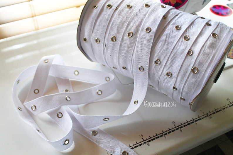 3/4 20mm White Eyelet Tape with Nickle eyelets BY THE YARD image 1