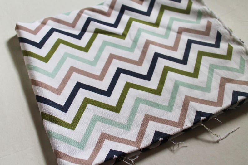 Destash Fabric, Chevron home decor weight green blue white brown navy blue mint olive image 1