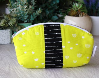 Neon Flowers and Black Stripes Patchwork large Petal Pouch