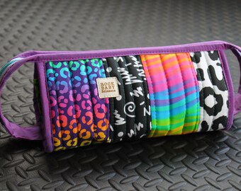90s Rainbow and Animal Print Sew Together Bag | project bag | makeup bag | toiletry bag | travel bag | large zipper pouch