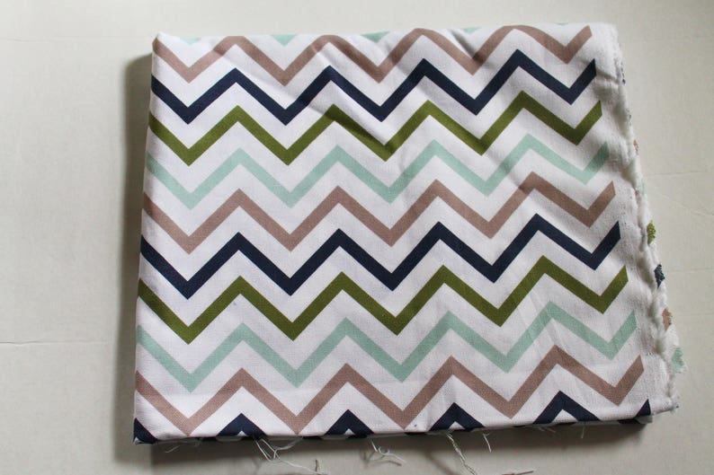 Destash Fabric, Chevron home decor weight green blue white brown navy blue mint olive image 3