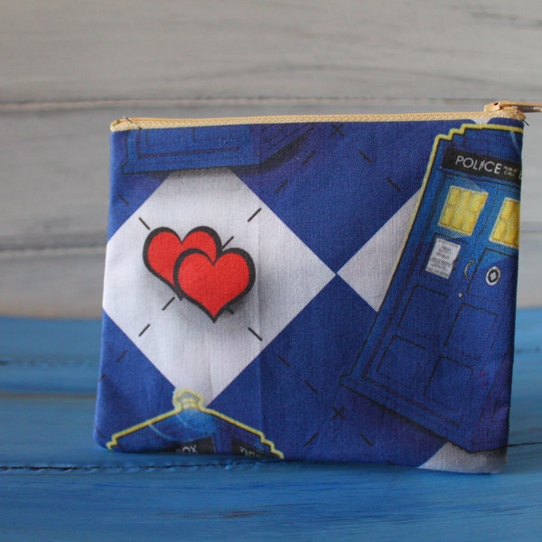 Police Box Argyle and Hearts Change Purse with Canvas lining