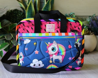 Rainbow Unicorns, Lightning Bolts, Rain Drops Mini A Place For Everything Bag | Project Bag | Travel Craft Storage | Supply Case | 80s | 90s