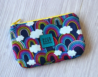 Rainbows and Clouds Coin Purse with waterproof lining | zipper pouch | change purse