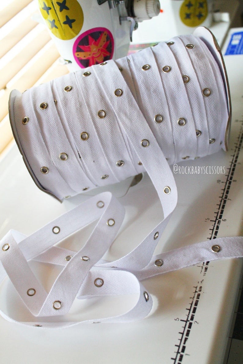 3/4 20mm White Eyelet Tape with Nickle eyelets BY THE YARD image 2