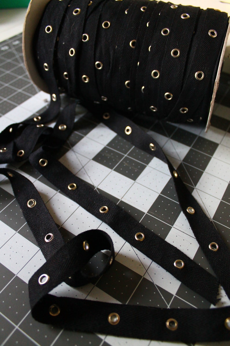 3/4 20mm Black Eyelet Tape with Nickle eyelets BY THE YARD image 2