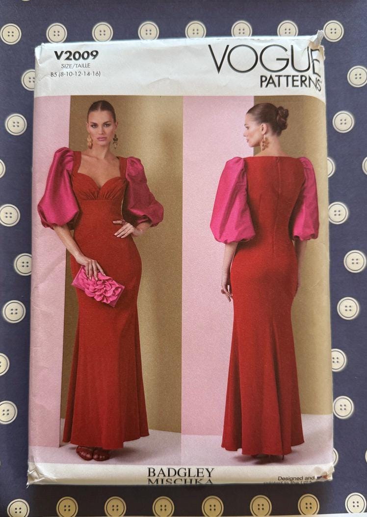 Vogue Misses' Close-Fitting Lined Dress Sewing Pattern Packet by Badgley Mischka, Design Code V2009, Sizes 8-10-12-14-16, Multicolor
