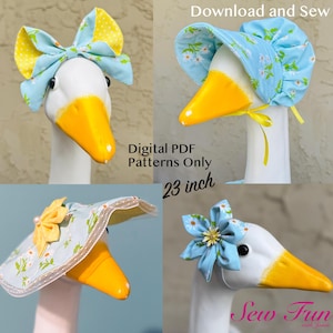 Patrons de couture PDF numériques - 23 pouces pour oie de la véranda, bonnet, chapeau, fleur, noeud