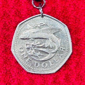 Barbados Flying Fish Coin Pendant Necklace: Handmade Vintage Jewelry
