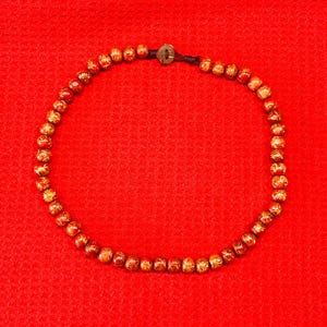 Vintage Handcrafted Faux Wood Bead Necklace | 18 Inch Swirl Pattern Beaded Necklace with Button Clasp | Boho Earth Tone Jewelry
