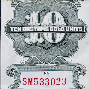 Banconota cinese da 10 unità d'oro doganali del 1930 - Valuta di Shanghai d'epoca - Rara carta moneta cinese dell'era della Repubblica - P#327, P327, P 327