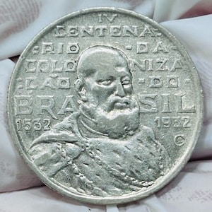 1932 Brazil 2000 Reis Real Silver Coin – Vintage South American Collectible - 400th Anniversary of Colonization