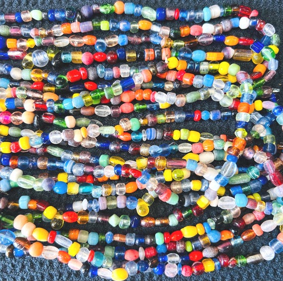 Lot of 5 Multicolor Beaded Necklaces, 30 Inch Indian Seed Bead Necklace Set, Long Boho Jewelry, Colorful Bead Strands
