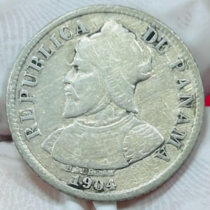 1904 Panama 5 Centesimos Silver Coin – Early Panama Republic Coinage – Vintage Panamanian 90% Silver Collectible