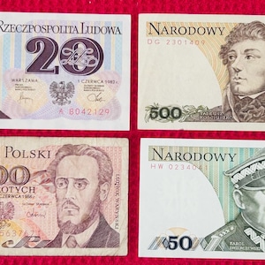 Vintage Polish Banknotes Set: 1980s Zloty Currency Collectibles