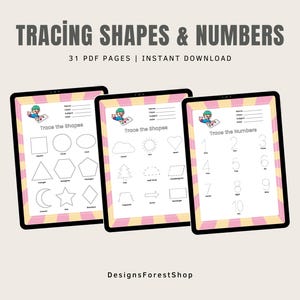 Interactive Toddler Learning Kit - Tracing Numbers and Shapes Worksheets - Kids Learning Book - Instant Download