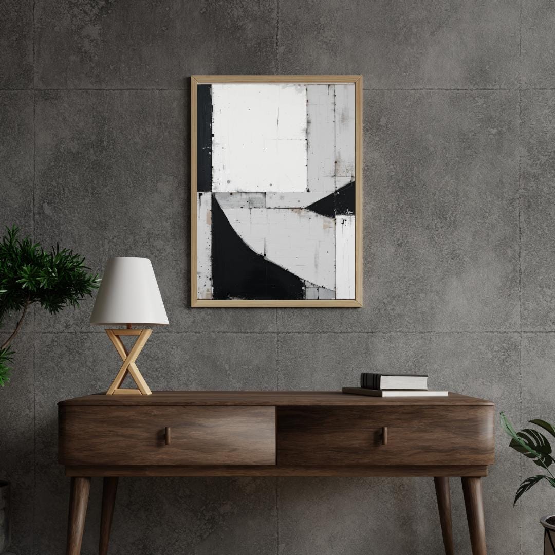 Minimalist Abstract Wall Art | Black and White Geometric Print | Modern ...