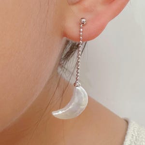 Baroque Pearl Celestial Earrings: Sterling Silver Star Moon Dangle