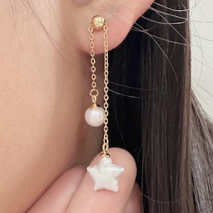 Baroque Star Pearl Dangle Earrings: Celestial Wedding Jewelry