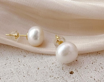 Freshwater Pearl Stud Earrings: Sterling Silver or Gold Vermeil
