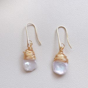 Baroque Pearl Drop Earrings: Gold Wire Wrapped Teardrop Bridal Jewelry