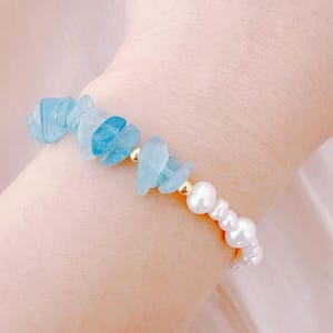 Handmade Aquamarine Pearl Bracelet: Crystal Healing Gemstone Jewelry