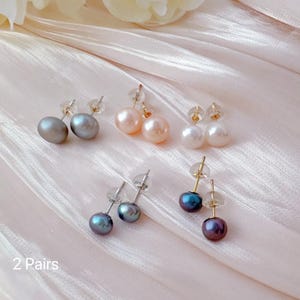 Freshwater Pearl Stud Earring Set: Sterling Silver, Colorful Second Pair