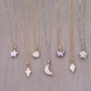 Baroque Pearl Pendant Necklace: Sterling Silver Heart, Star, Moon, or Diamond