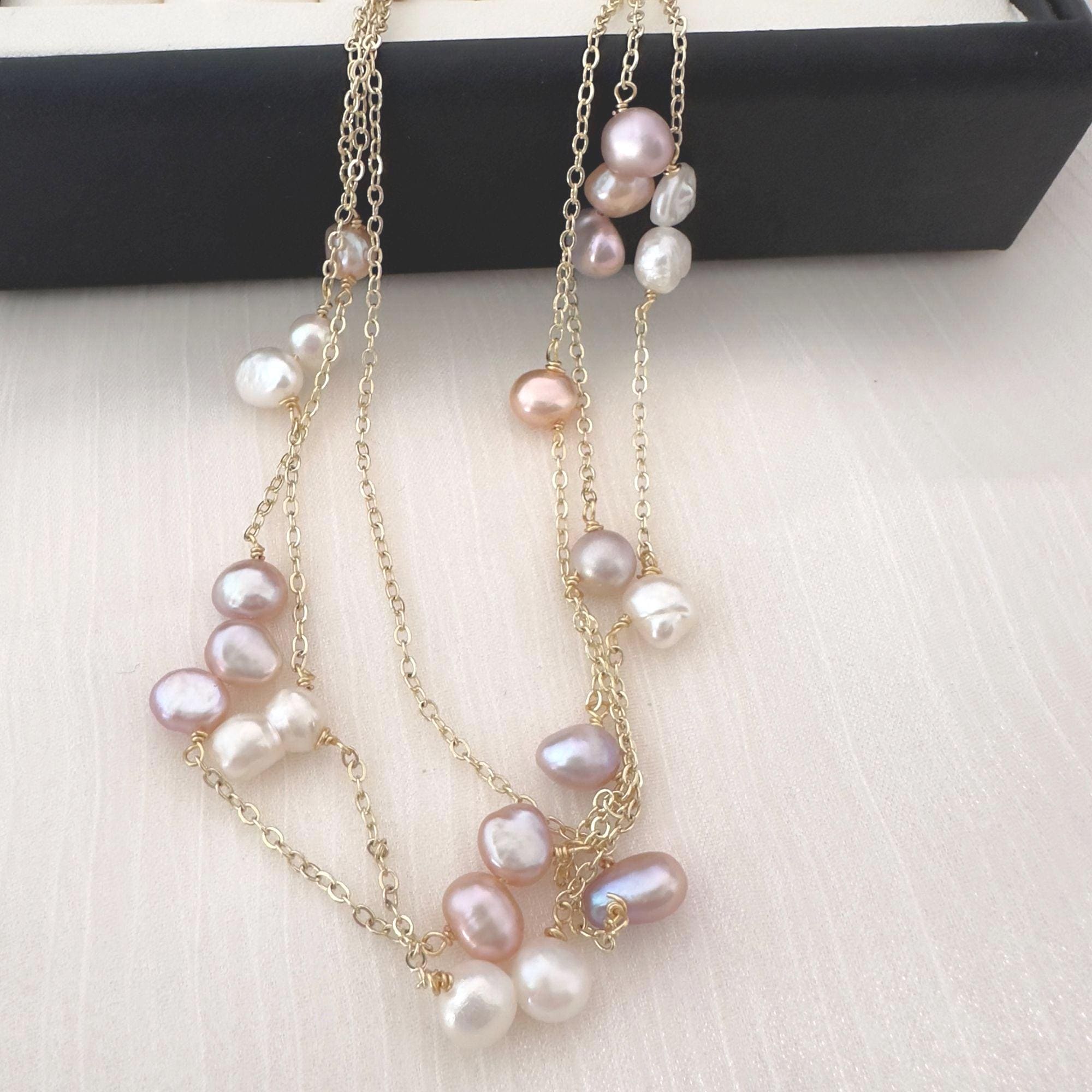 Multi colored freshwater pearl necklace - Etsy 日本