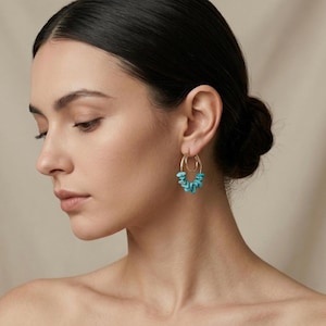 Handmade Gemstone Chip Hoop Earrings: Turquoise, Aquamarine, Amethyst
