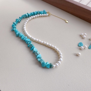 Türkis Perlen Halskette | Handgefertigte Blue Chip Türkis Halskette, Einzigartiger Brautschmuck, tägliche Statement Halskette, Geschenk für Frauen, Sie