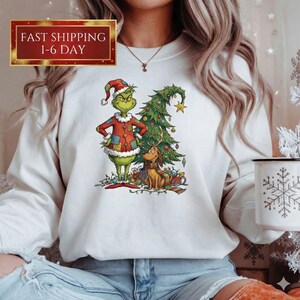 Grinchmas-sweater, grillige kerstboom met ronde hals