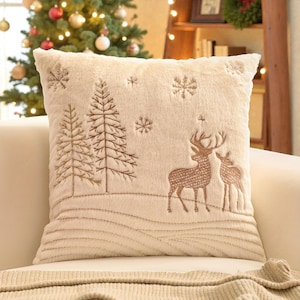 Embroidered Christmas Tree Pillow Cover - Gold & Silver Holiday Decor