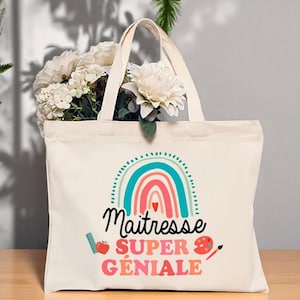 Sac fourre-tout Super Atsem Maîtresse, Cadeau fin d’année enseignant, sac shopping & voyage personnalisé remerciement