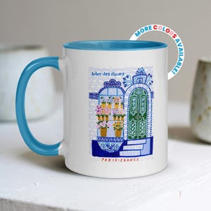 Hand Drawn Paris Flower Market Ceramic Mug by H Miller Ink | Coffee Mug Tea Mug, Kitchen Cup, Mug Gift Idea for Travel Lover, Paris Souvenir