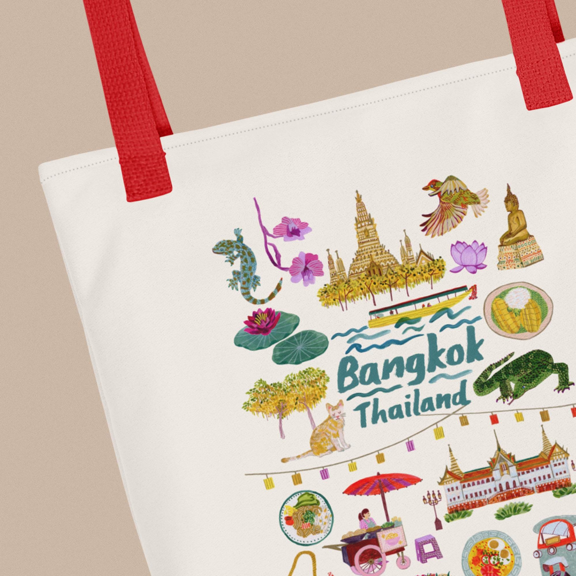 ジョンウ neo city タイ バンコク トートバッグ トレカ Bangkok Thailand Tote Bag Illustrated by H Miller Ink, Hand Drawn