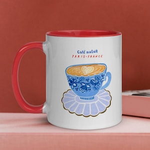 French Coffee Ceramic Mug by H Miller Ink | Hand Drawn Paris Lover Mug, Cafe Au Lait Mug, Unique Kitchen Cup, Travel Lovers Mug Gift Idea