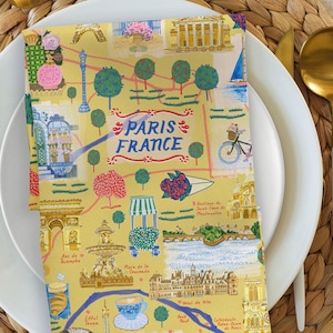 Paris Map Illustration Art Stoffservietten Set von 4 by H Miller Ink | Tischwäsche | Küche Reise Dekor | Paris Karte Geschenke für Reiseliebhaber