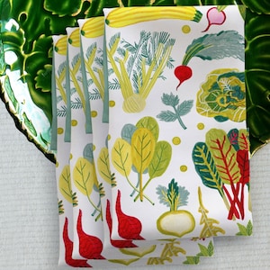 Vegetable Garden Cloth Napkin Set of 4 by H Miller Ink | Size 20x20, Hand Drawn Illustration, Reusable Kitchen Linens, Dinner Table Decor
