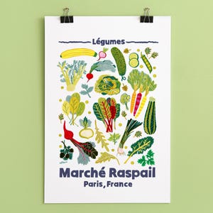 Stampa artistica illustrata "Mercato di Parigi" di H Miller Ink / Stampa illustrativa di verdure / Decorazione da cucina, decorazione da parete da viaggio / Regalo per gli amanti dei viaggi
