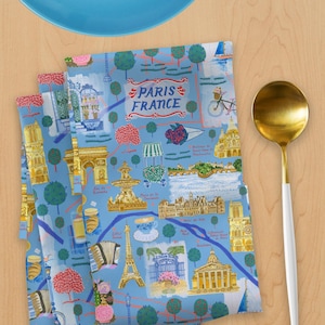 Paris Map Art Tuch Tisch Blau Servietten 4er Set von H Miller Ink | Tischwäsche | Karte Geschenk | Küchengeschenk für sie zu Hause, Geschenk für Reiseliebhaber