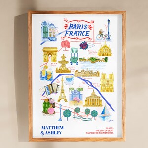 Plan de Paris personnalisé par H Miller Ink | Impression d'art personnalisée anniversaire de mariage | Affiches de carte d'aventures de voyage | Cadeau de voyage pour couple