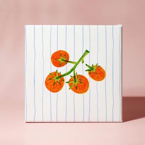 Tomato Painting on Canvas Art Print by H Miller Ink | 6x6 Hand Painted Vegetable Art | Wall Art for Kitchen | Garden Lover Gift, Tomato Girl