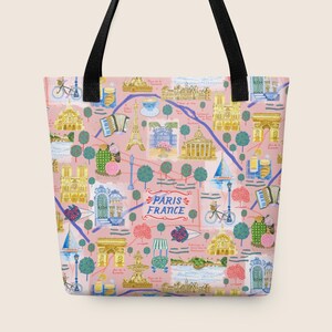Rosa Paris Print Markt Einkaufstasche von H Miller Ink | Wiederverwendbare Einkaufstasche | Niedliche Einkaufstasche für Reisende, Einkaufstasche Geschenk für Reiseliebhaber