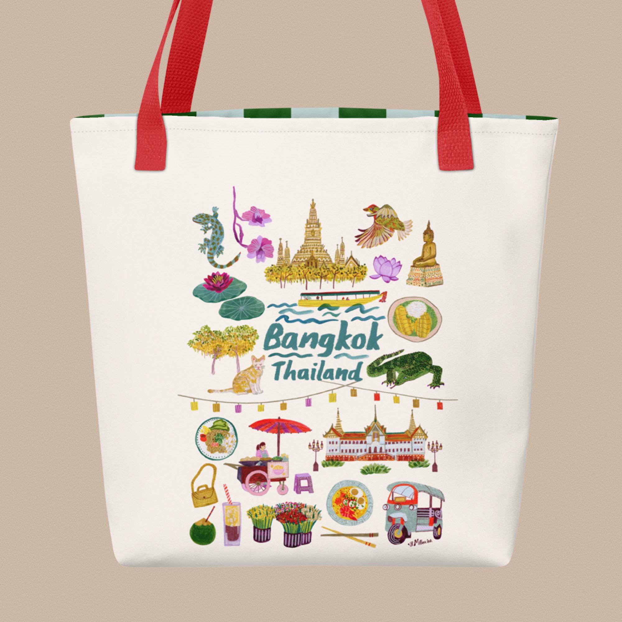 Bangkok Thailand Tote Bag by H Miller Ink, Hand Drawn Asia Travel