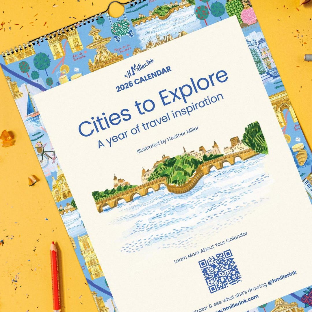2026 City Travel Art Wall Calendar Illustrated by H Miller Ink, Hand ...