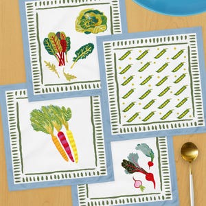 Garden Vegetable Cloth Dinner Napkins by H Miller Ink | Green & Blue Napkin Set of 4, Kitchen Gift Idea Hostess Housewarming Grandmillennial