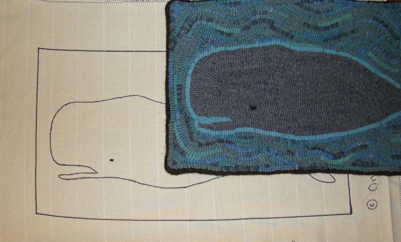 Whale Rug Hooking PATTERN on monks cloth or primitive linen image 2